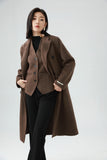 Leez Women's Chic Mid-Length Reversible Wool Coat & Vest Set