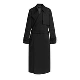 LEEZ Women Belted Trench Coat Over the Knee Black