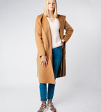 LEEZ Women Mid-length Belted Hooded Wool Coat - Camel