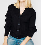 LEEZ Women V-Neck Cardigan in Wool & Silk - Black