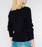 LEEZ Women V-Neck Cardigan in Wool & Silk - Black