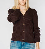 LEEZ Women V-Neck Cardigan in Wool & Silk - Brown