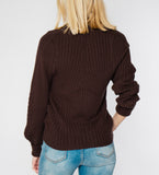 LEEZ Women V-Neck Cardigan in Wool & Silk - Brown