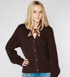 LEEZ Women V-Neck Cardigan in Wool & Silk - Brown