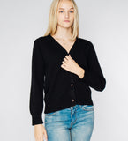 LEEZ Women V-Neck Cardigan in Wool - Black