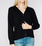 LEEZ Women V-Neck Cardigan in Wool - Black