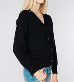 LEEZ Women V-Neck Cardigan in Wool - Black