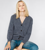 LEEZ Women V-Neck Cardigan in Wool - Ash Grey