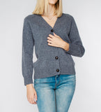 LEEZ Women V-Neck Cardigan in Wool - Ash Grey