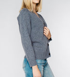 LEEZ Women V-Neck Cardigan in Wool - Ash Grey