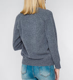 LEEZ Women V-Neck Cardigan in Wool - Ash Grey