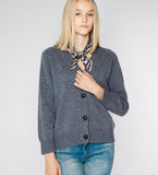 LEEZ Women V-Neck Cardigan in Wool - Ash Grey