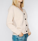 LEEZ Women V-Neck Cardigan in Wool - Beige