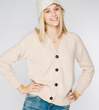 LEEZ Women V-Neck Cardigan in Wool - Beige