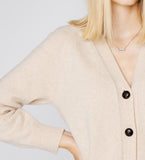 LEEZ Women V-Neck Cardigan in Wool - Beige