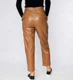 LEEZ Women Straight Leg Ankle Leather Pants - Camel