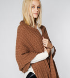 LEEZ Women Oversized Cashmere Wrap - Brown