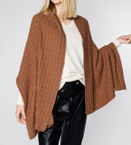 LEEZ Women Oversized Cashmere Wrap - Brown