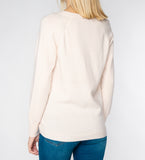 LEEZ Women Merino Wool V-Neck Sweater - Ivory