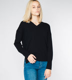 LEEZ Women Cashmere V-Neck Sweater - Black