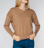 LEEZ Women Cashmere V-Neck Sweater - Camel