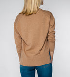 LEEZ Women Cashmere V-Neck Sweater - Camel