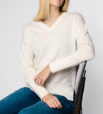 LEEZ Women Cashmere V-Neck Sweater - White