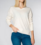 LEEZ Women Cashmere V-Neck Sweater - White