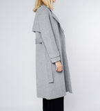 LEEZ Women Mid-length Double Faced Wool Belted Overcoat Gray