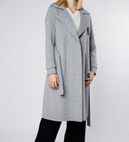 LEEZ Women Mid-length Double Faced Wool Belted Overcoat Gray