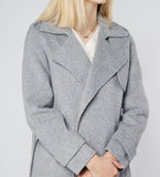 LEEZ Women Mid-length Double Faced Wool Belted Overcoat Gray