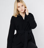 LEEZ Women Triacetate Mid-length Belted Trench Coat Black