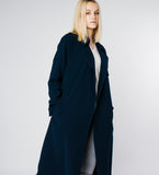 LEEZ Women Triacetate Mid-length Belted Trench Coat Navy