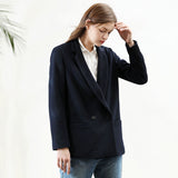 LEEZ Women Double-Breasted Loose Blazer Navy