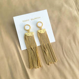 LEEZ Women Long Chain Tassel Earrings with Mother-of-Pearl Inlaid