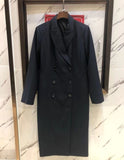 LEEZ Women Mid-length Wool Blend Double-Breasted Belted Trench Coat Navy