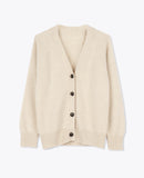 LEEZ Women V-Neck Cardigan in Wool - Beige