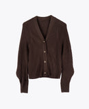 LEEZ Women V-Neck Cardigan in Wool & Silk - Brown