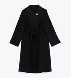 LEEZ Women Belted Wrap Wool Coat - Black