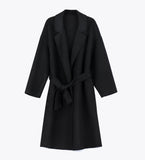 LEEZ Women Wool Coat Notched Lapel - Black