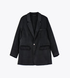 LEEZ Women One-Button Wool Blazer - Black