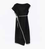 LEEZ Asymmetrical Dress Black and White Silhouette Line