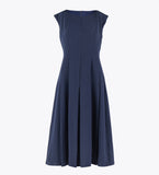 LEEZ Sleeveless Long Dress Pleated Navy