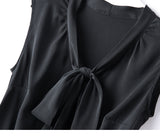 LEEZ SILK SLEEVELESS TIEFRONT BLOUSE - BLACK