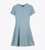 LEEZ Women Round Neck Short-Sleeve Flare Dress - Blue