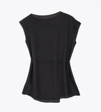 sleeveless black blouse