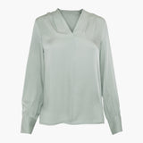 LEEZ V-Neck Mulberry Silk Shirt Aqua