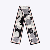 LEEZ Floral Skinny Silk Scarf - Black and White