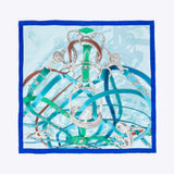 LEEZ La Ceinture Bleue Print Square Silk Scarf