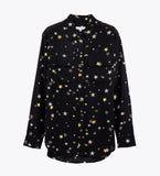 Leez Silk Shirt Bronzing Star Print Black